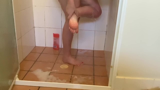 Girlfriends cute little feet in the shower getting washed and scrubbed 38