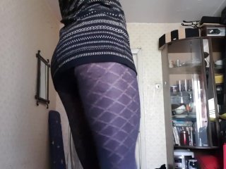 Boy Jerking Big Cock During Work. Handjob Crossdresser On Lingerie
