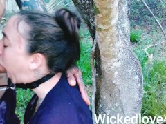 Chained and facefucked against a tree