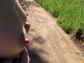 Sluttywife flashing and touching boobs, ass and pussy_during a walk