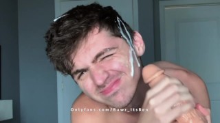 18 Gay Twink Messes Around With New Dildo And Gets It To Cum On His Face
