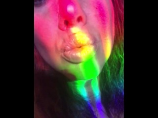 squirting cougar plays in rainbow light cum