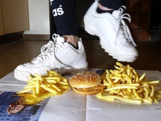 Burger Crushing With Fila Disruptor Sneaker