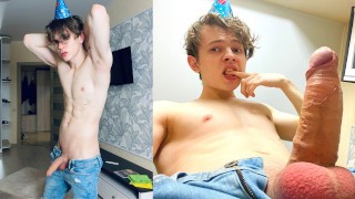 My First Cum In 24 Years Hot Boy With Big Dick Celebrating His Birthday Teenager College Daddy