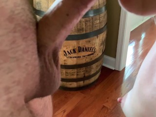 American Slut gets fucked hard over a_Jack Daniels barrel and_takes my cum