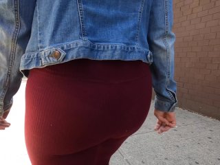 Wife in_See Through Burgundy_Tights and_Shirt in Public