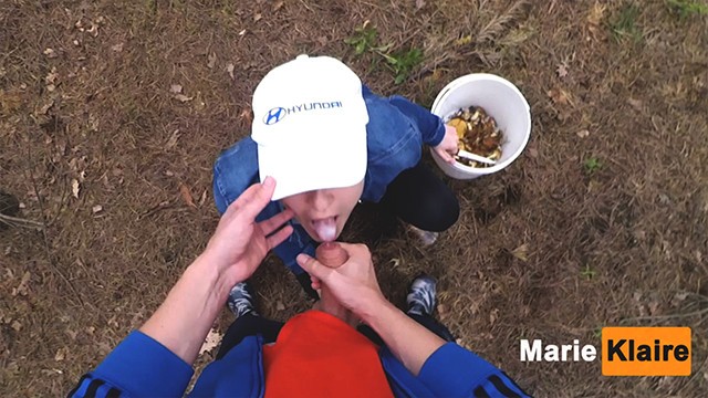 Public Blowjob POV in Forest, we were nearly Caught, outside Cumshot Mouth