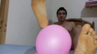 Foot Worship Playing With A Pink Ballon By Hot Gay Feet