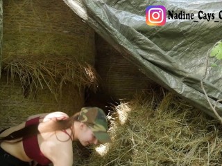 Remote Controlled orgasm on hay bale - Farmer_Girl