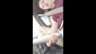 Car 19-Year-Old Camgirl Plays With Hitachi Vibrator In Car During Public Orgasm Upskirt Pussy Play