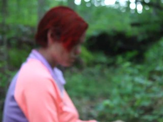 Giving the camp counselor_a blowjob in the woods at summer_camp
