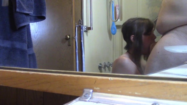 Teen Schoolgirl Blowjob Old Man in Bathroom Swallow Mirror POV Lavender Joy 12