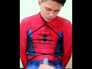 Spiderman Tied Up, Gagged, Jerked Off Until He Cum Inside His Spidy Suit
