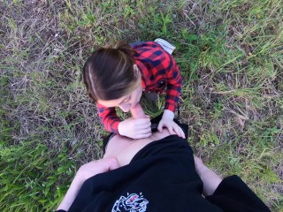Perverted Teen Makes Me Cum on her titties in_a Forest POV Public Outdoor