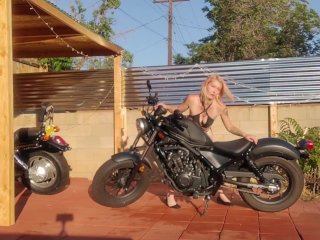 Sexy Blonde Washes_Motorcycle and Cums_on Her_Fingers!