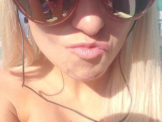 Blonde Big Fake Boobs Tanning Outside Smoking A Cig Playing With My Wet Pussy
