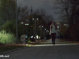 Deep Evening - Russian Jeny Smith walks in public in transparentpantyhose without panties