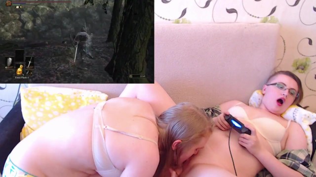 Astra makes Nicky cum by eating her pussy while she plays Dark Souls 3, real gamer lesbian orgasm 20