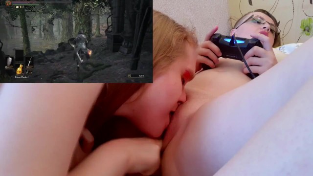 Astra makes Nicky cum by eating her pussy while she plays Dark Souls 3, real gamer lesbian orgasm 20