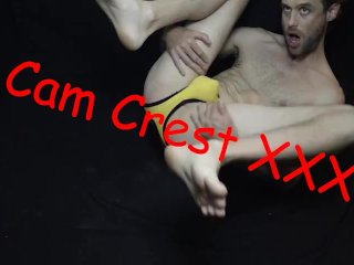 Cam Crest Spanks Himself In A Yellow Jockstrap
