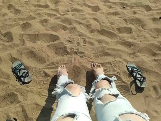 I Play Foot Fetish on a Public Beach with the Sand withMy Sweet Legs. Feet Need to LickGinnaGg