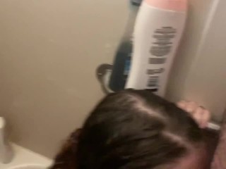Horny wife sucks cock in shower till I_explode inher mouth