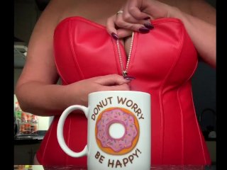 Big Tit Mature Coffee Time. Tits_Out and Pussy Play While Waiting_for Kettle to_Boil.
