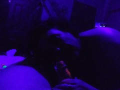 Glowing Dick Sucking Whore Swallows a Tiny Glowing  Cock 