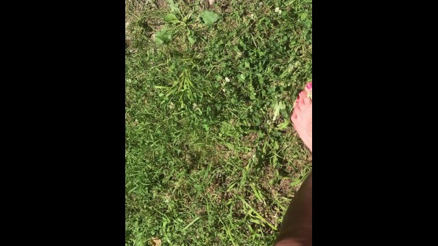 Lucy Love Walks Barefoot Outside in the Grass with Toe Play 12