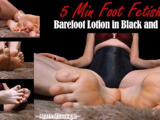 5 Min Foot Fetish: Barefoot Lotion In Black And Red - Bare Feet Soles Toes Lotioning Pov Foot Fetish