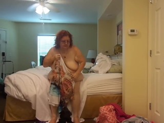 BBW nurse Vicki strips and puts on a dress quick_change