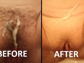 Milf Gets Cum On A Hairy Pussy, Shaves It, Then Gets Cum On Pussy Again!