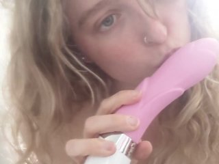 Cute Blonde Whore Sucks And Gags On Her Vibrator For You - Big, Natural Tits Out)