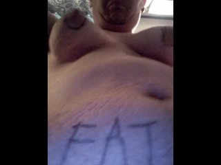 Fat Ftm Self-Humiliation And Fucking My Cunt With A Giant Squash While Writing On My Saggy Tits