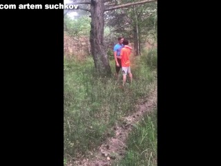 cumshot on the face in the forest
