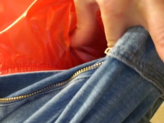Pissing My Skin Tight Jeans_With PlasticPanties On