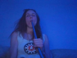 SEXY DANCE WITH HOOKAH SITTING ON SOFA IN BLUELIGHT