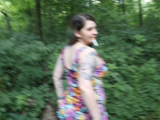 Upskirt POVoutdoor public flashing, smoking & pussy play in the_woods on public hiking trail