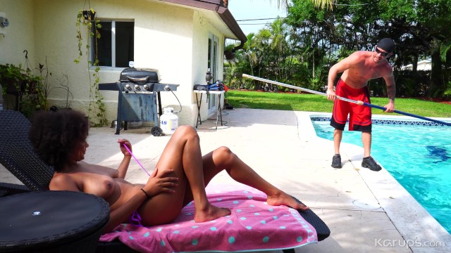 Ebony Teen Gets Caught Tanning & Fucked Rough By The Pool Boy 9