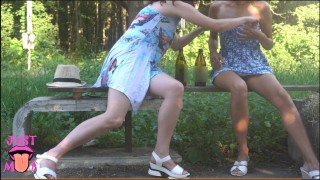 Drinking with my stepsister without panties in park