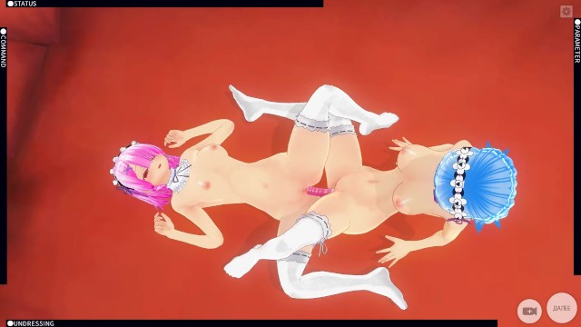 3D HENTAI Rem and Ram from anime Re:Zero cum together