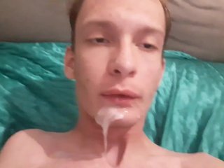 Very Skinny Young Lad Strokes His Cock And Then Shoots Out A Loud In His Mouth (Cum In Mouth)