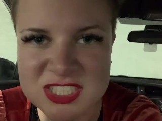 Dominatrix girlfriend wants a_quickie in the_car. POV, Role-Play, Exhibitionist, Car Sex