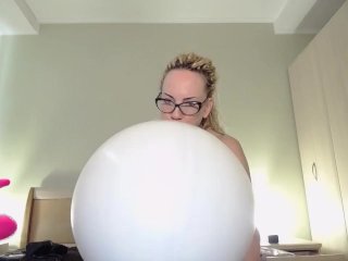 Big White Ballon Blow And Pop With Ass (Topless)