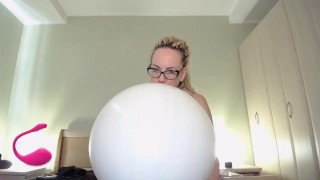 LARGE White Balloon Blows Up And Pops With Ass Topless
