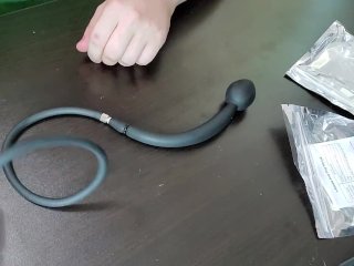 Inflatable Silicone Anal Plug Built In Metal Ball Dog Puppy Tail Butt Unboxing