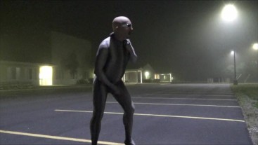 snake zentai exhibiting cock from hotel window and then parking lot
