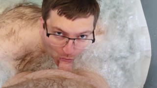 In The Hot Tub A Young Boy Makes Daddy Cum