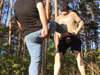 Amateur Ballbusting In The Forest