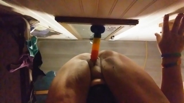 Stretching my tight boi pussy with rainbow dick 10
